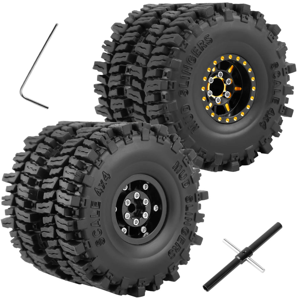 Brass 1.0 Beadlock Wheel and Tires with Adjustable Offset for Traxxas 1/18 Trx4m,Axial 1/24 SCX24