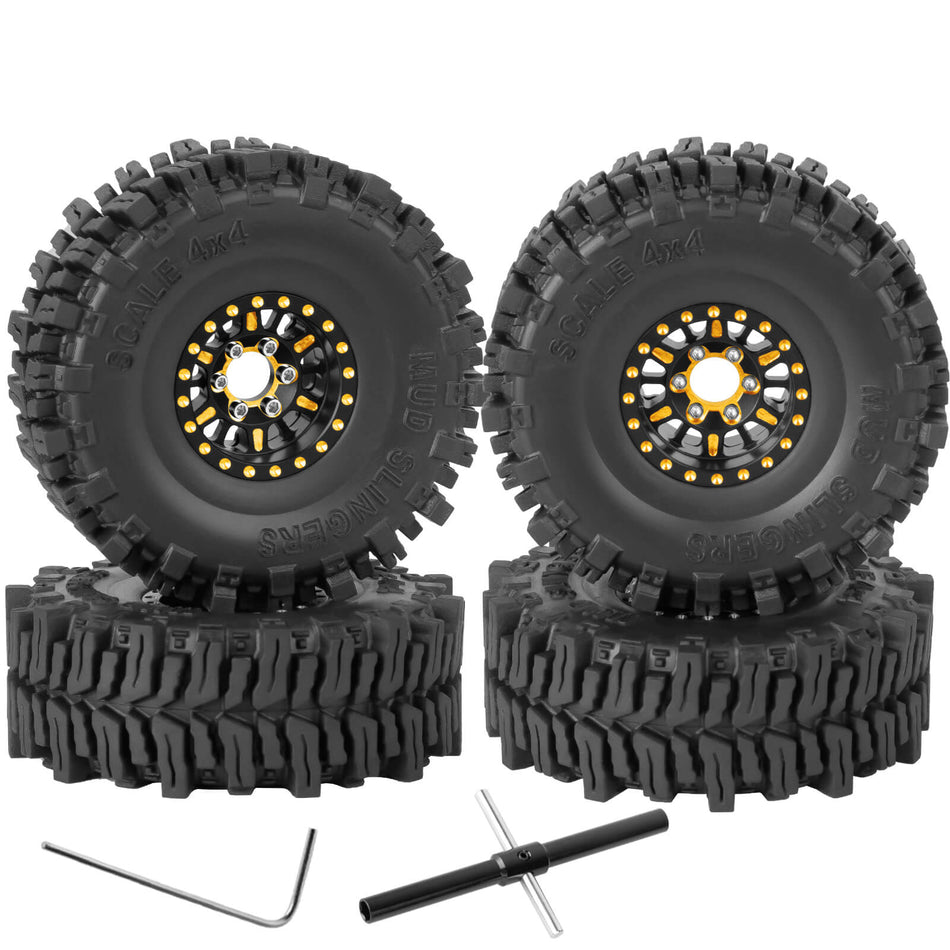 Brass 1.0 Beadlock Wheels Tires for RC Crawler Car 1/18 Traxxas TRX4M,1/24 Axial SCX24
