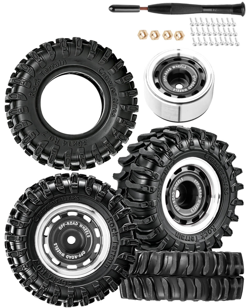 4Pcs 0.7 Wheels and Tires for 1/30 Axial SCX30 1/32 Redcat Ascent-32 RC Crawler