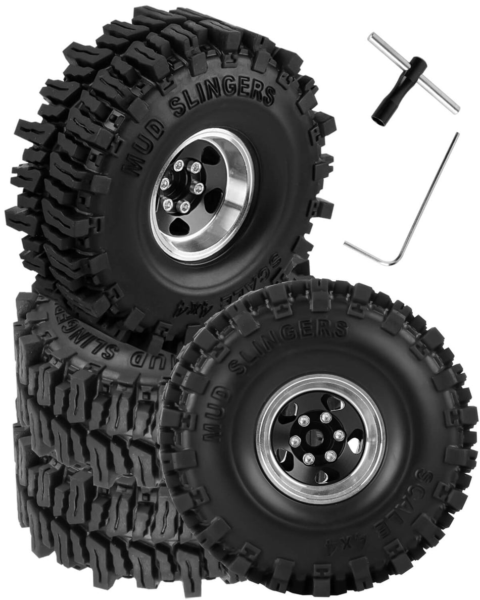 1.0 Beadlock Wheels and Tires for RC Crawler Car Traxxas 1/18 TRX4M,Axial 1/24 SCX24