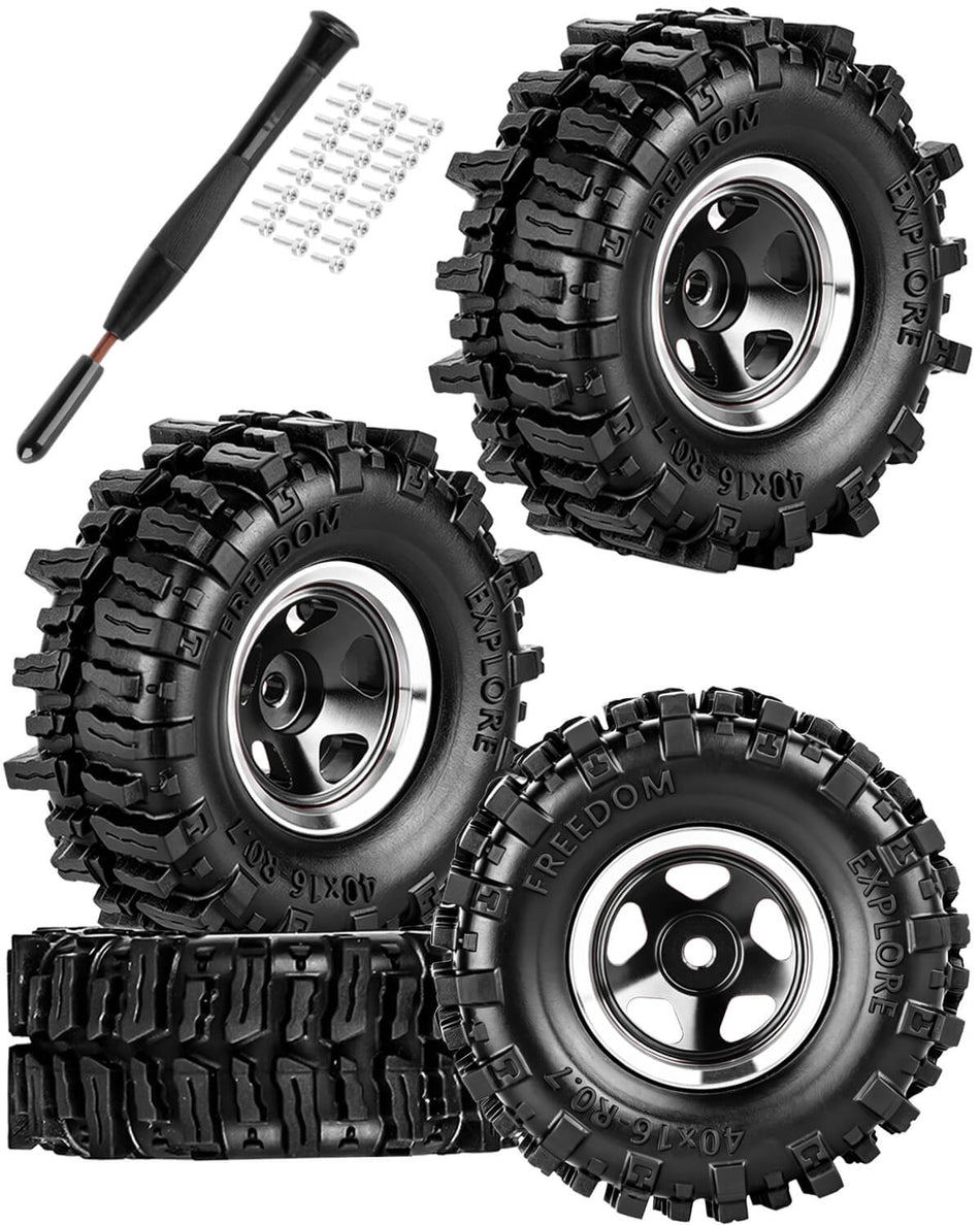 0.7 Beadlock Wheel Tires Set for RC Crawler Car 1/30 Axial SCX30 1/32 Redcat Ascent-32