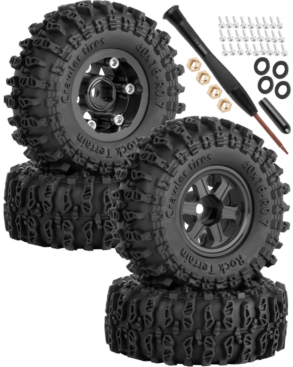4Pcs 0.7 Beadlock Wheels and Tires for 1/30 Axial SCX30 1/32 Redcat Ascent-32 RC Crawler Car