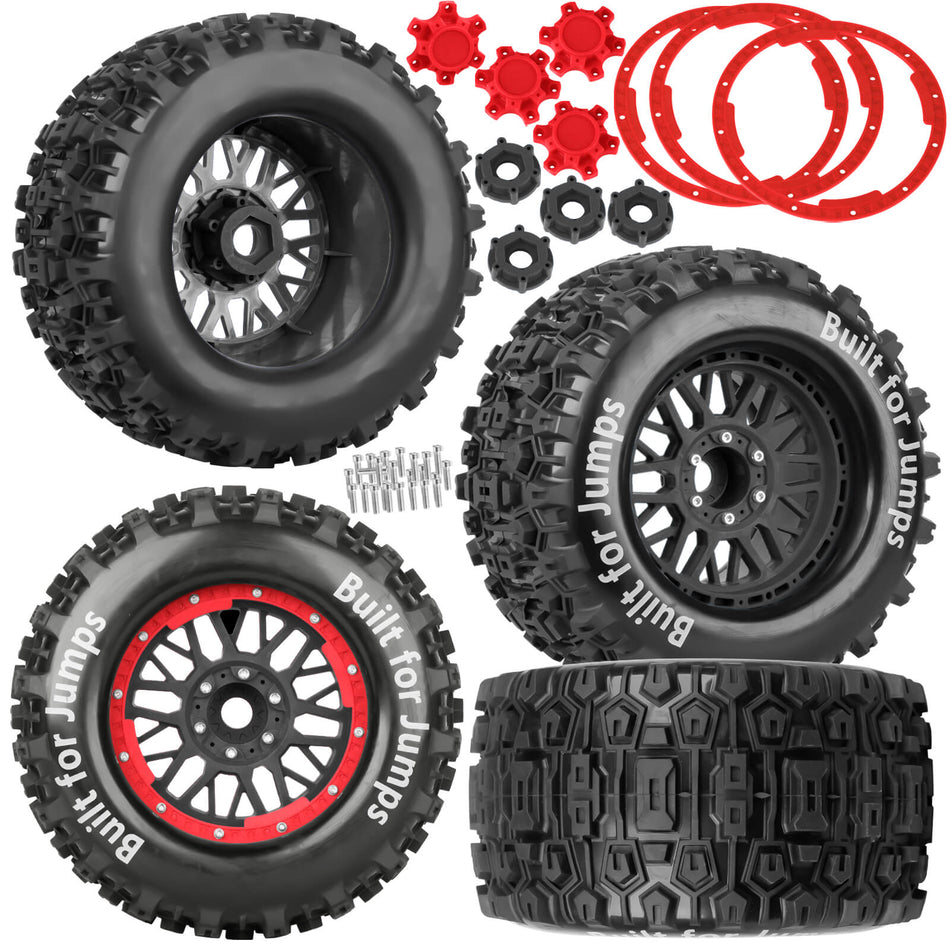 17mm Hex 1/7 1/8 1/10 RC Wheels and Tires for 1/10 Traxxas Revo/Summit/T-Maxx/E-Revo,1/8 Arrma Kraton/Outcast/Fireteam/Notorious 6S,Sledge,1/7 Fireteam 6S