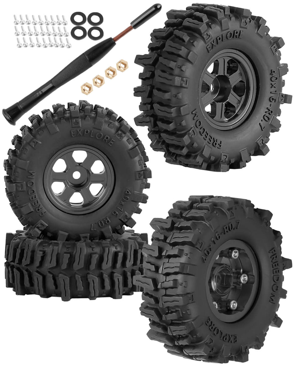 0.7 Beadlock Wheels Tires for 1/30 Axial SCX30 1/32 Redcat Ascent-32 RC Crawler Car
