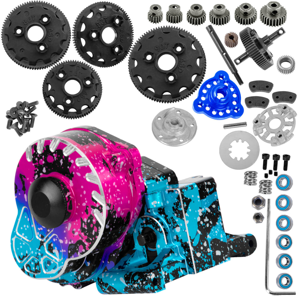 Aluminum Gearbox Transmission Case w/Spur Gear Upgrades Part for 1/10 Traxxas Slash/Rustler/Stampede/Bandit 2WD (VXL) Drag Slash/Bigfoot