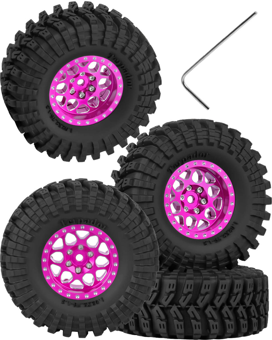 RC 1.3 Beadlock Wheels and Tires for 1/18 Traxxas TRX4M 1/24 Axial SCX24 FCX24 RC Crawler Car