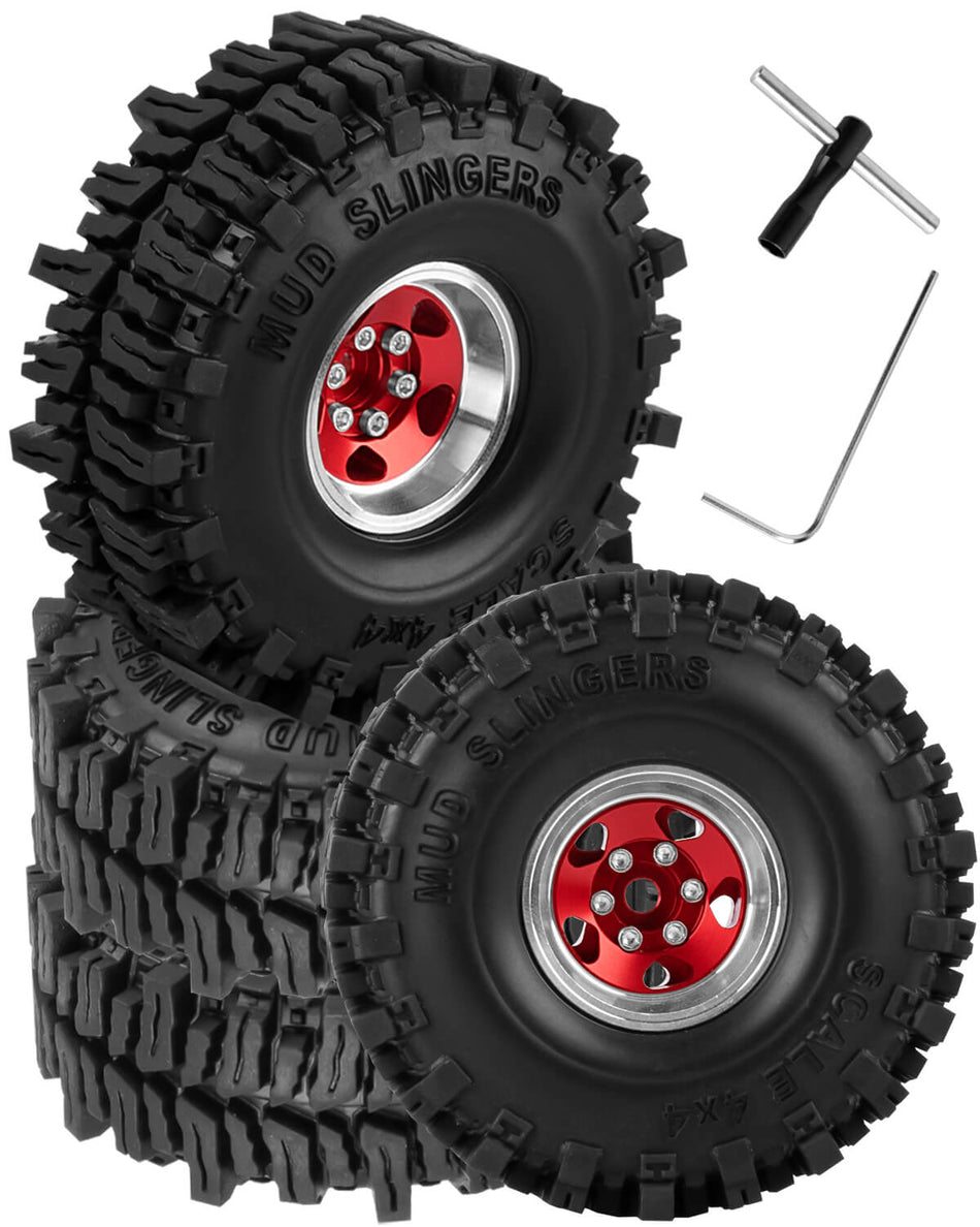 1.0 Beadlock Wheels and Tires for RC Crawler Car Traxxas 1/18 TRX4M,Axial 1/24 SCX24