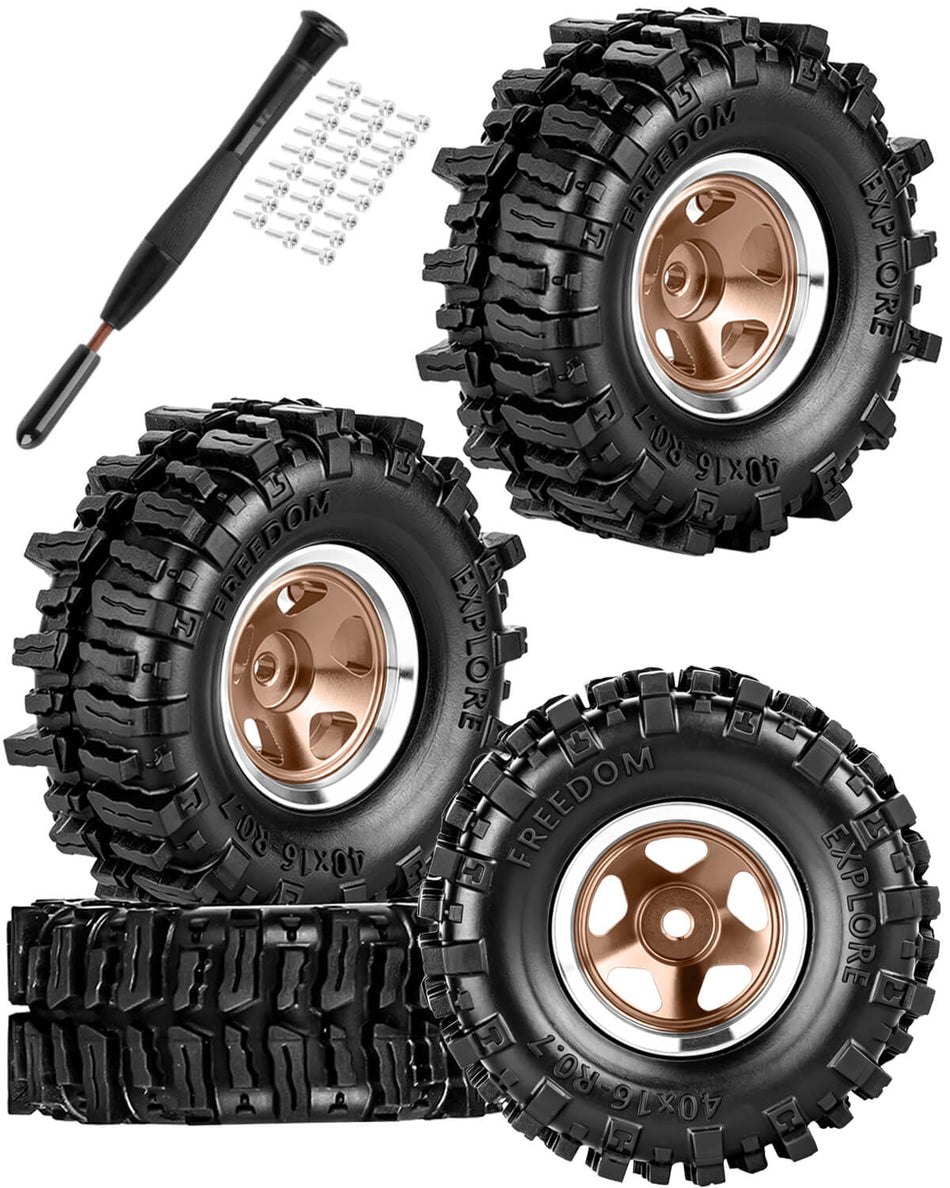 0.7 Beadlock Wheel Tires Set for RC Crawler Car 1/30 Axial SCX30 1/32 Redcat Ascent-32