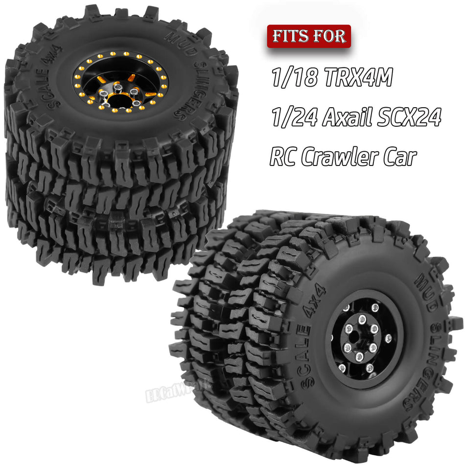 Brass 1.0 Beadlock Wheel and Tires with Adjustable Offset for Traxxas 1/18 Trx4m,Axial 1/24 SCX24