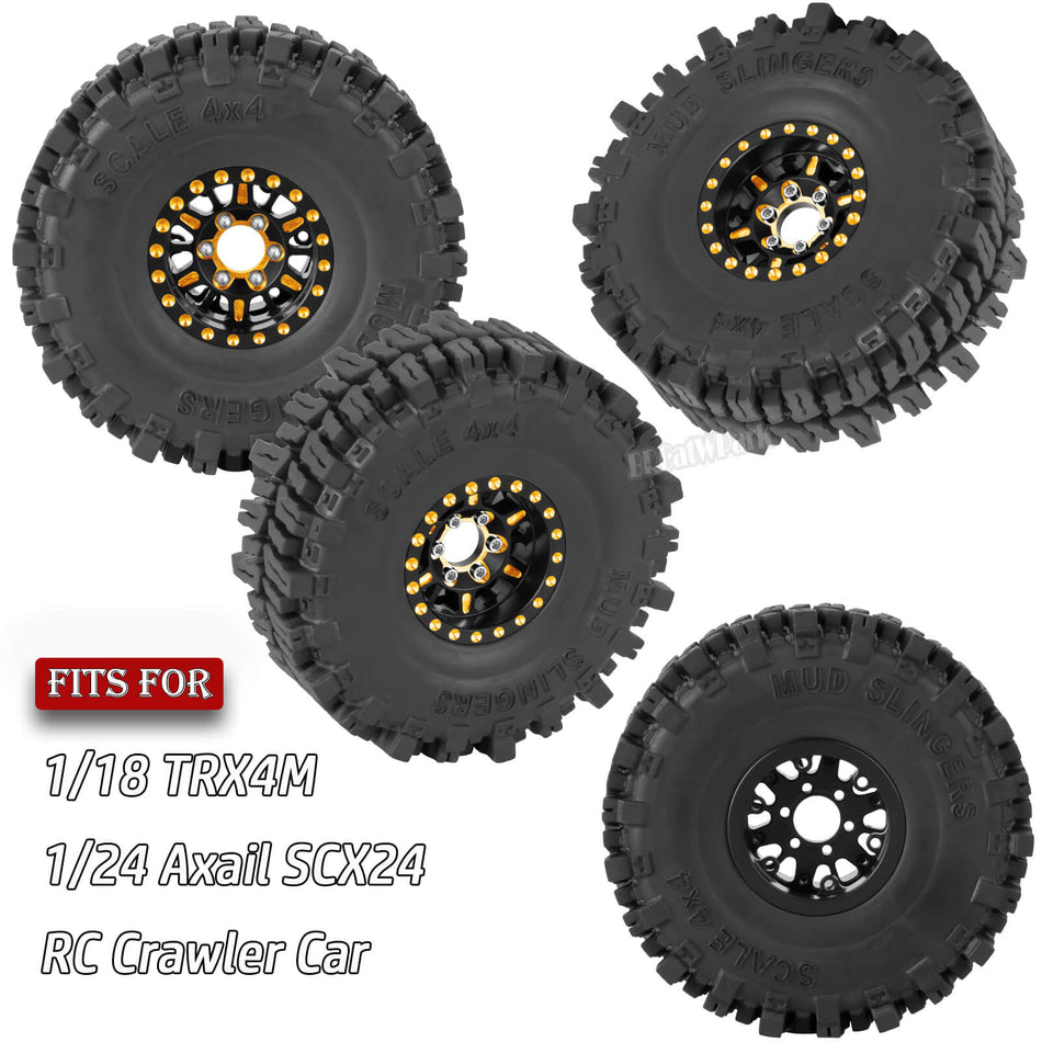 Brass 1.0 Beadlock Wheels Tires for RC Crawler Car 1/18 Traxxas TRX4M,1/24 Axial SCX24